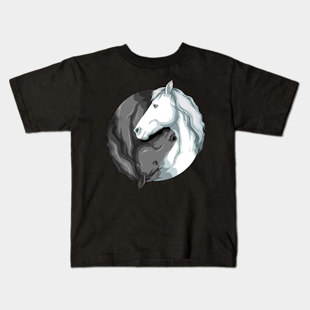 Horseback Riding Yin Yang Yoga Horses Art Equestrian Kids T-Shirt by kindOmagic